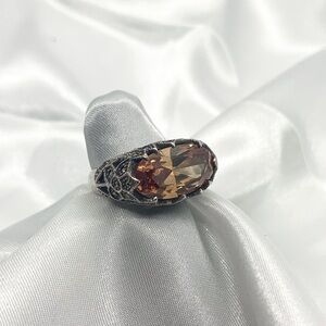 Elegant Silver and Brown Gemstone Ring